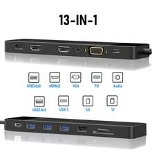 Lemorele TC200 13 In 1 Dock HMTV * 2 Support 4K@30HZ VGA Interface USB 3.0 Interface USB-C Interface SD/TF Card Slot 3.5 Audio Multi In One PRO/AIR Dedicated Readable Hard Disk And USB Flash Drive