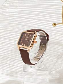 DISU Classic Fashion Square Dial Wrist Watch, Suitable For Daily Wear - Coffee Brown - View 2