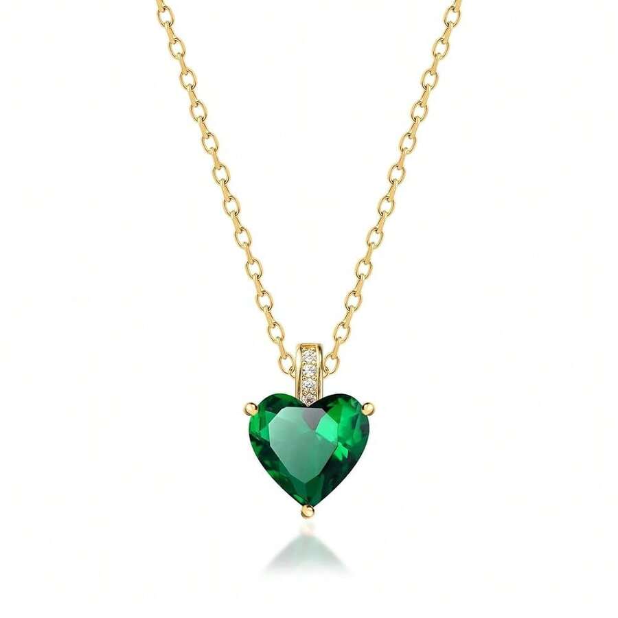 Q&D&S 18k Gold Emerald Necklace For Women,Birthstone Rectangle Princess Cut Charm Necklace,Blue Sapphire Or Green Emerald Gemstone Pendant Necklace-705367 - 風格B - 查看 1