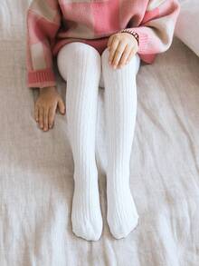 1 件女童白色和灰色亚麻图案连裤袜，抗起球防滑连裤袜，适合秋冬季日常使用 - 彩色 - 查看 3