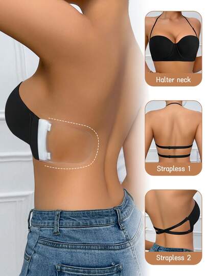 Beżowy, gładki biustonosz push-up dla kobiet, z fiszbinami i pięknym tyłem, o kroju half-cup