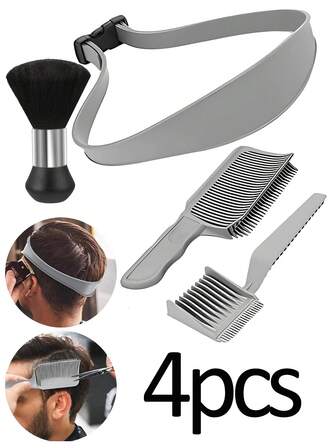 4-Piece Hair Styling Tool Set, Silicone Curved Headband, DIY Haircut Curved Headband, Clipper Comb, Men's Styling Flat Comb, Hair Brush, Hairdressing Brush, Barber Shop Hair Cutting Cleaning Tool For DIY Haircut