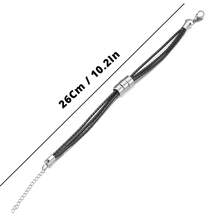 Personalized Men's Leather Bracelet, Black Leather Strap, Stainless Steel Beads, Laser Engraved Family Name, Date, Symbol, Letter, Number, Holiday, Birthday Gift - Black - View 3