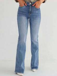 High Waisted Flare Jeans For Women  Stretchy Loose Bell Bottom Jean With 5-Pockets  High-Waisted Western Embroidery Flare Jeans – Stretch Denim, Boho-Inspired, Classic Fit Jeans - Màu xanh lam - Xem 3