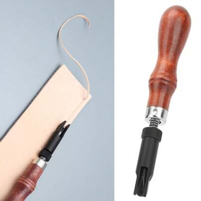 Herramienta de ranurado en V de cuero de estilo americano con mango de madera, capaz de realizar patrones diseñados a mano por usted mismo.