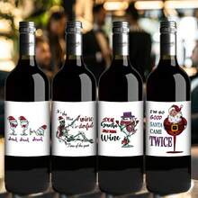 6pcs Funny Christmas Wine Bottle Labels, Interesting Cartoon Pattern Design, Perfect Gift For Family Friends, Birthdays & Parties, Creative Holiday Party Decorations, Best For Christmas