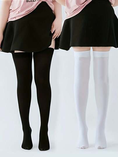 1/2 par de meias acima do joelho elegantes de cor sólida para mulheres, tecido de malha, laváveis à mão, meias até a coxa macias e confortáveis, adequadas para uso casual diário, acessórios diários, meias femininas