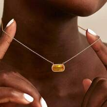 Birthstone Necklace For Women 14k Gold Plated Preppy Oval Stone Necklaces   Pendant Necklaces Birthday Gifts For Women Mom Wife Friends-307968 - 十一月-黃水晶 - 查看 3