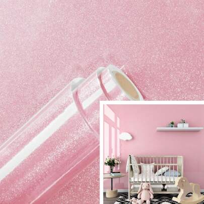 1 Roll Of Pink Shiny Vinyl Wallpaper Self-Adhesive Waterproof And Oil-Proof Removable Stickers Kitchen Desktop Cabinet Countertop Furniture Renovation Contact Paper Bedroom Background Wall Home Decoration Wall Stickers DIY, Peel Off And Removable Wallpaper 40CM*500/300/100CM