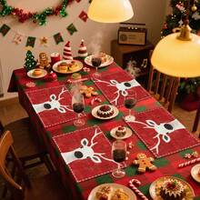 1pc/4pcs/6pcs/100pcs Christmas Deer Pattern Placemats, Machine-Washed Rectangular Polyester Placemats, Table Protectors, Heat-Insulating Placemats, Restaurant Table Decorations, Party Supplies, Christmas Decorations, Can Be Given As Gift