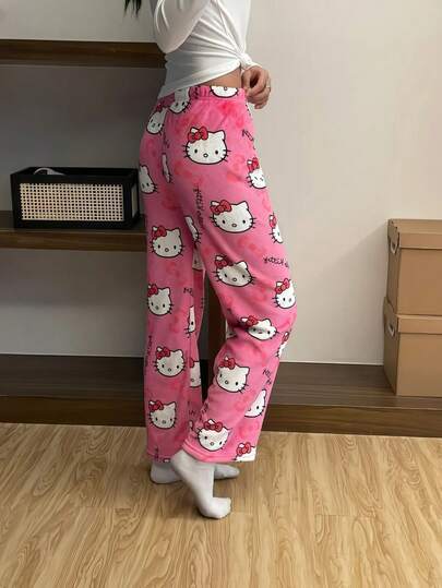 Sanrio Sanrio Authorized Sanrio Flannel Pajamas Kawaii Sanrio Hello Kitty Women's Casual Home Pants, White Animation, Autumn Fashion Gift, Vacation