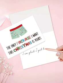 1pc Romantic Christmas Card For Couples - Love Greeting Card With Envelope, "Only Package I Want Is Yours" Message For Boyfriend, Girlfriend, Husband, Wife, Anniversary Or Xmas Gifts - Multicolor - View 8