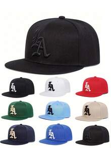 1pc Unisex Street Style Embroidered Flat-Brim Baseball Cap, 100% Polyester, Handwash, Non-Stretch, Lightweight - Adjustable Flat-Brim