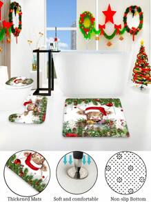1/4 Pcs Cute Highland Cow Bathroom Set - Christmas Red Hat Shower Curtain, Bath Mat And Toilet Seat Cover - Adorable Farm Animal Design Bathroom Decor - Multicolor - View 25