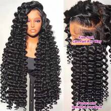 10-34 Inch 200% Density 13x4 Loose Deep Wave Wig Lace Fontal Wig Human Hair Pre Plucked Human Hair Wigs For Women Human Hair HD Transparent Lace Frontal Wig Deep Curly Wigs For Beginners - SNatural - 查看 9