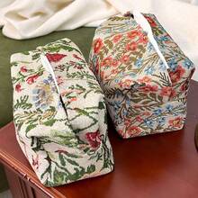 1PC Chinese Style Flower Embroidery Storage Bag Creative Desktop Tissue Holder Fabric Drawer For Home Decoration#Color:Green - Multicolor - View 8