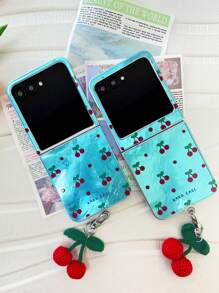 Cute Full Screen Cherry Glacial Pattern Phone Case With Cherry Pendant Compatible With Motorola Razr50 Razr 50 Ultra 50ultra Shockproof Back Cover Waterproof Anti-Fall Scratch Resistant - Blue - View 8