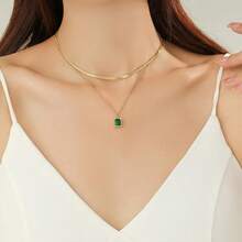 Q&D&S 18k Gold Emerald Necklace For Women,Birthstone Rectangle Princess Cut Charm Necklace,Blue Sapphire Or Green Emerald Gemstone Pendant Necklace-705367 - 風格D - 查看 5