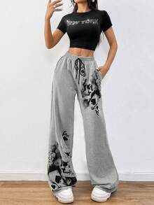 Goth Skeleton A Of Spades Pants Waist Drawstring Pants - Grey - View 6