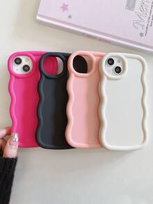 白色粉色酒红色黑色不对称波浪纹基础款手机壳4件套，多巴胺波浪纹手机壳，兼容和Galaxy 16/16 Pro Max/16 Pro/16 Plus，春季礼物，生日周年纪念，国际版，非国内版 - 彩色 - 查看 4