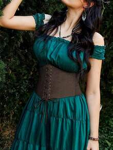 1pc Women's Brown Gothic Style Corset Elastic Waist Belt, Sexy Waist Cincher Suitable For Daily Wear Or Halloween Party