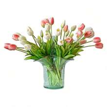 ZXCFTE  40pcs Artificial Tulips Flowers, Real Touch Latex Bouquet, Fake Tulips For Office Wedding Party Home Kitchen Garden Decoration-B Coral Pink Suit - 多色4 - 查看 1