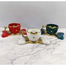 2pcs Ceramic Electroplated Bowknot Coffee Cup & Saucer Set, Gold/White/Black, 100ml Capacity, Couples Gift, Home/Party Use For Coffee, Tea, Water