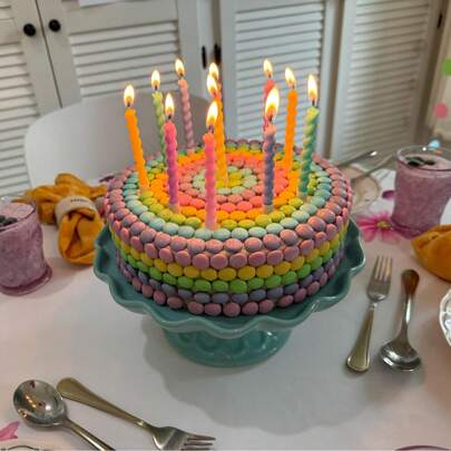 6pcs/12pcs/24pcs White Glitter Straight Candles & Colorful Pearl Twist Candles, Decorative Candles Suitable For Home Decor, Birthday, Party, Wedding, Valentine's Day, Romantic Decorations, All Season Candles, Holiday Home Decor, Birthday Decorations, Bedroom Decor, Wedding Decor, Dining Table Decor, Best Friend Gifts, Women Gifts, Winter Gifts, Christmas Decor, Candlelight Dinner