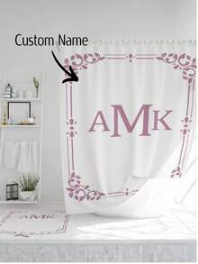 1pc Custom Initial And Name Shower Curtain, Personalized Monogrammed Shower Curtain, Classy Design Bath Decor, Waterproof, Housewarming Gift, Family Gift, White/Green/Blue/Pink/Grey Color, 6 Sizes Available, Ideal For Bathroom, Girl Dorm, Apartment Shower Curtain, Gift For Family, Friends, Mom, Dad, Gift For Him, Gift For Her Bathroom DecorChristmas Decor
