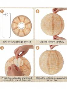 1/2/4/6pcs Hemp Paper Lantern Hanging Decoration, Round Chinese Style Lantern, Coarse Hemp Hanging Lantern Suitable For Bohemian Classroom Decoration, Bride Shower, Country Vintage Wedding, Birthday Party, Farmhouse Decoration - Multicolor - View 7