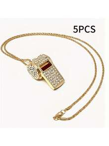 1/2/5pcs Elegant Gold-Plated Whistle Pendant Necklace, Fashion Whistle Jewelry Tool, Outdoor Survival Whistle, Metal Referee Whistle, Luggage Hanger, Emergency Survival Whistle, And Referee Whistle, Elegant Necklace For Men And Women, Party Host Supplies, Maintain Order, Suitable For Outdoor Activities, School , Hiking, Camping, Travel, Thanksgiving, Valentine's Day, Christmas, Party, Birthday, Memorial Gift, New Year Gift, Women's Gift, Men's Gift, Party Favors