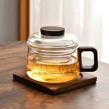 1pc 13.5 Oz/400 Ml Glass Teapot With Infuser,Glass Teapot,Tea Infuser For Loose Leaf Tea,Tea Kettle With Infuser,Mug With Lid For Steeping With Solid Wood Handle,Microwave ,Suitable For Tea, Coffee, Milk, Living Room, Kitchen, Office, Tea Party, Ideal Gift