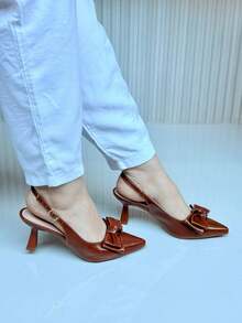 Women's Slingback Pumps, Medium Heel, Pointed Toe With Bow – Black, Caramel And Nude – Elegant And Comfortable - 駝色 - 查看 4