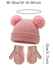 2件套可爱针织毛球婴儿帽和加厚保暖护耳帽套装，包含儿童手套和帽子，适合1-3岁幼儿，冬季适用 - 多色 - 查看 7