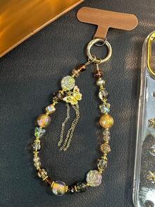 Vintage Maillard Rose Crystal Butterfly Tassel Phone Lanyard, Delicate Versatile Bag Charm, Camera Strap Accessory, Elegant High-End - 棕色 - 查看 8