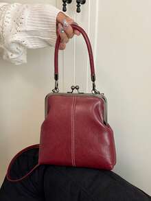 2025 New Fashion Retro PU Material Handbag, Detachable Women's Shoulder Bag With Button Closure Wallet., Vintage - Burgundy - View 6