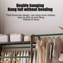 Heavy Duty Double Clothes Rail Rack Garment Hanging Stand Open Wardrobe Shelf Black - Black - View 8