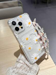 Funda de teléfono con flores de margarita linda compatible con Apple 14 Pro Max, 13, 12/12 Pro, 11, 15, 15 Pro Max, 16, 16 Pro Max, 17 Pro Max, con cordón blanco, de moda y diseño