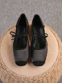 Square Toe Chunky Heel Women's Shoes, Versatile Bow Slip-On Flats, Fashionable Loafers, Black High Heels, Women's High Heel Pumps, Run Large, Size 35-43