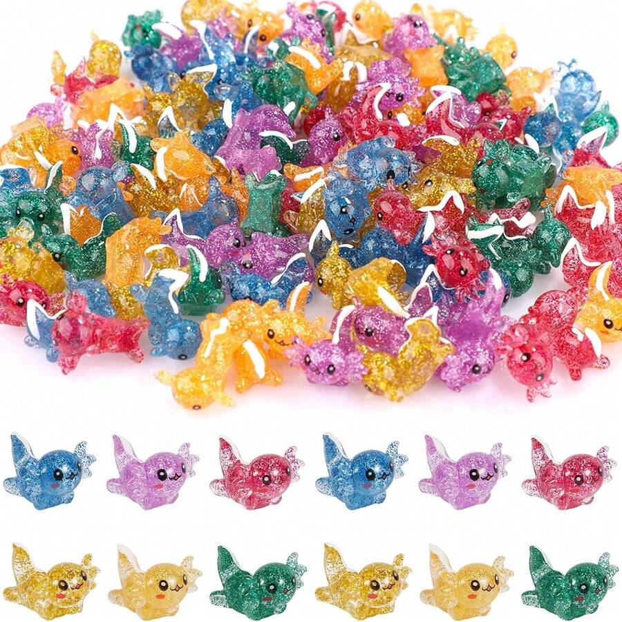 10/20pcs Mini Resin Axolotl Miniature Glitter Axolotl Tiny Animal Figures Ornament For Fairy Garden Landscape DIY Aquarium Birthday Christmas Party Decoration - Multicolor - View 1