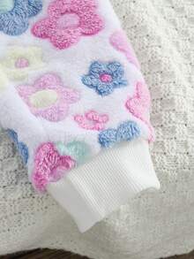 2 件套幼儿女童羊毛睡衣套装，花卉图案圆领长袖上衣和休闲抽绳长裤睡衣，秋冬