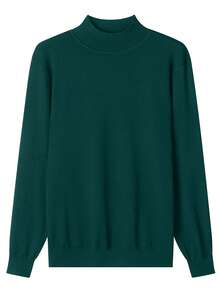 Men's Solid Color Casual Versatile Turtleneck Sweater, For Fall Winter, Long Sleeve Top - Green - View 3