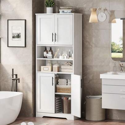 Techigher Bathroom Cabinet,Tall Bathroom Storage Cabinet,Bathroom Floor Cabinet With Doors And Adjustable Shelves,Freestanding Cupboard For Kitchen Pa