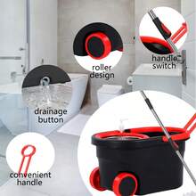 Spin Mop And Bucket Set With Wringer,Mop Bucket Set With Wheels,With 3 Microfiber Mop Replacement Heads And 61" Stainless Steel Adjustable Handle - Black - View 4