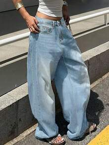 Casual American Street Style Minimalist Daily Commute Versatile Women Jeans - 淺色水洗藍 - 查看 4