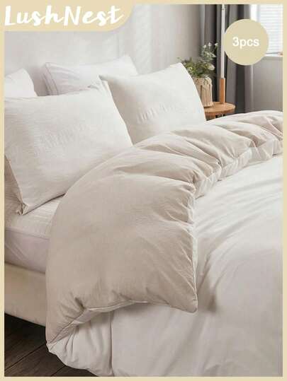 White Duvet Cover Set Shabby Chic Bedding Set 3 Pieces - Reversible Soft White & Beige Comforter Cover | Microfiber For Boys & Girls School Dorm Bedding