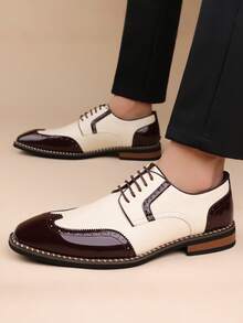 Men's Brogue Leather Dress Shoes, Casual Carved Oxfords, Versatile British Style For Young Adults - Burgundy - View 3