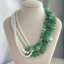 时尚多层绿石手工串珠毛衣珍珠女士项链波西米亚风格邪眼贝壳吊坠海滩珠宝时尚节日礼物2025新款酷女孩派对装饰