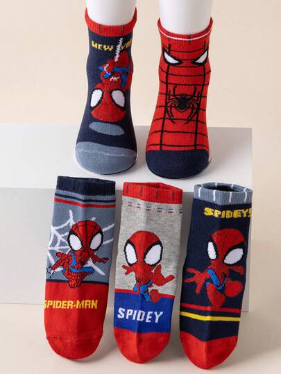 Marvel 1/5/10 Paar Kindersocken, Superheld Spinne-Man Socken, Jungen Knöchelsocken, koreanische Cartoon, geeignet für Herbst/Winter, Mädchen Spinne-Man & Superheld Charakter Socken
