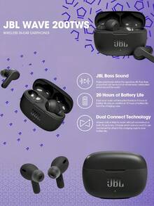 JBL Wave 200TWS True Wireless In Ear Earphones With 20 Hours Of Combined Playback Deep Bass Sound Comfort Fit IPX2 Rating Pocket Friendly JBL Vibe 200TWS